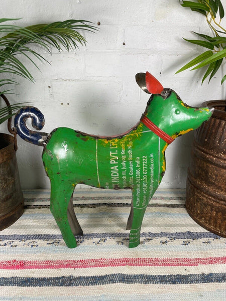 Hand Made Reclaimed Recycled Metal Oil Drum Paint Tin Dog Sculpture Garden