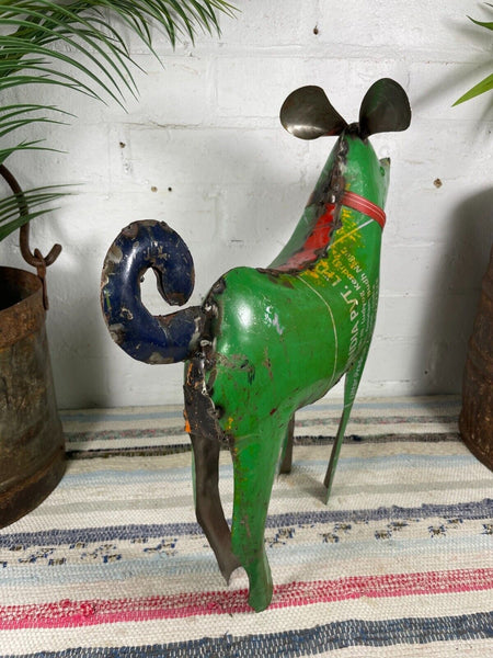 Hand Made Reclaimed Recycled Metal Oil Drum Paint Tin Dog Sculpture Garden