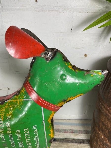 Hand Made Reclaimed Recycled Metal Oil Drum Paint Tin Dog Sculpture Garden