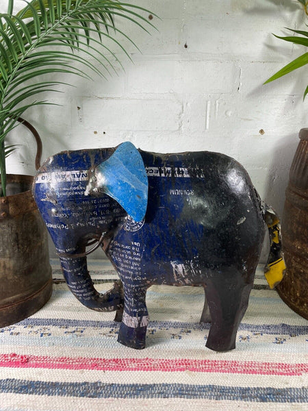 Hand Made Recycled Reclaimed Metal Oil Drum Paint Tin Elephant Sculpture Garden