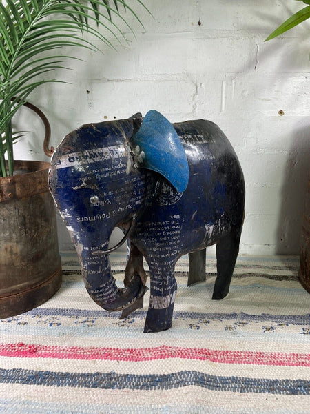 Hand Made Recycled Reclaimed Metal Oil Drum Paint Tin Elephant Sculpture Garden