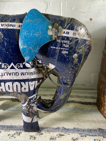 Hand Made Recycled Reclaimed Metal Oil Drum Paint Tin Elephant Sculpture Garden