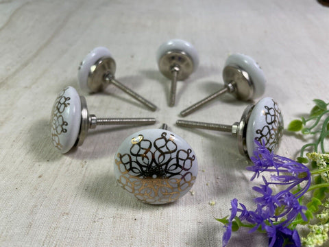 Set 6 Vintage Ceramic Kitchen Bathroom Bedroom Cupboard Drawer Door Knob Handle