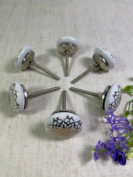 Set 6 Vintage Ceramic Kitchen Bathroom Bedroom Cupboard Drawer Door Knob Handle