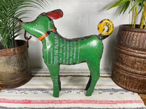 Hand Made Reclaimed Recycled Metal Oil Drum Paint Tin Dog Sculpture Garden