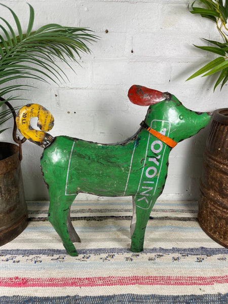 Hand Made Reclaimed Recycled Metal Oil Drum Paint Tin Dog Sculpture Garden