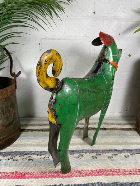 Hand Made Reclaimed Recycled Metal Oil Drum Paint Tin Dog Sculpture Garden