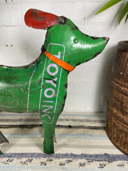 Hand Made Reclaimed Recycled Metal Oil Drum Paint Tin Dog Sculpture Garden