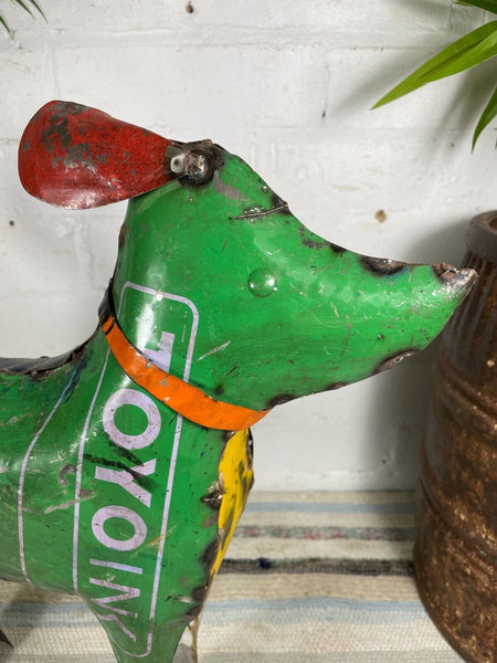Hand Made Reclaimed Recycled Metal Oil Drum Paint Tin Dog Sculpture Garden