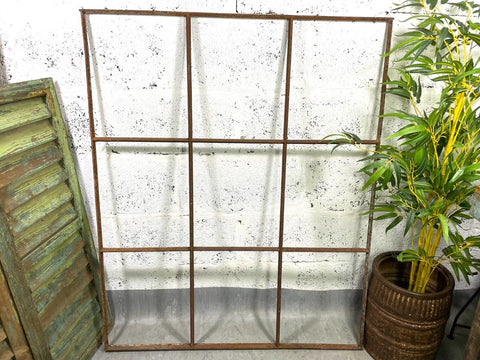 Large Vintage Rustic French Cast Iron Factory Window Frame