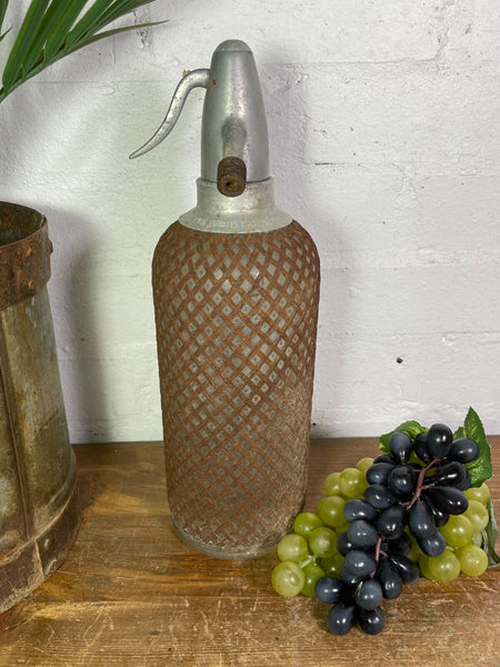 Vintage European Mesh Wire Glass Soda Syphon Bottle Display Prop