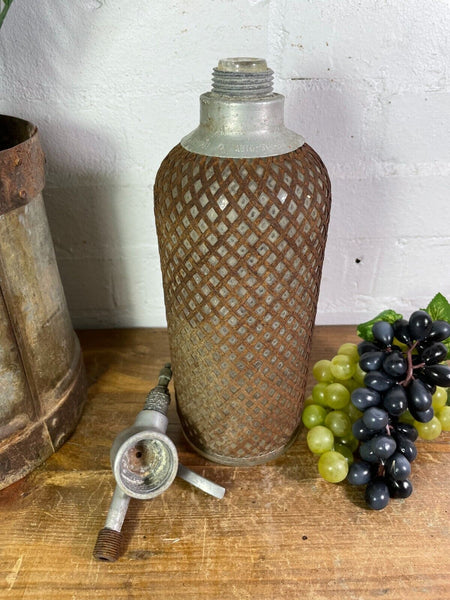 Vintage European Mesh Wire Glass Soda Syphon Bottle Display Prop