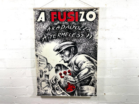 Vintage Retro Hungarian Industrial Factory Safety Warning Poster