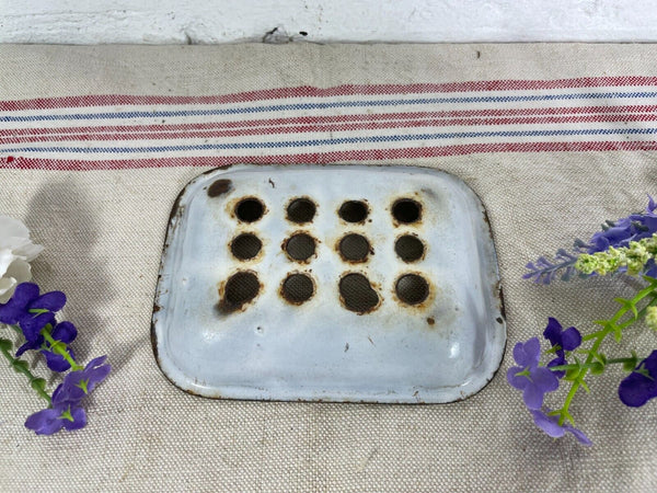 Vintage French Kitchen Bathroom Tin Metal Enamel Soap Dish