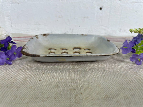 Vintage French Kitchen Bathroom Tin Metal Enamel Soap Dish