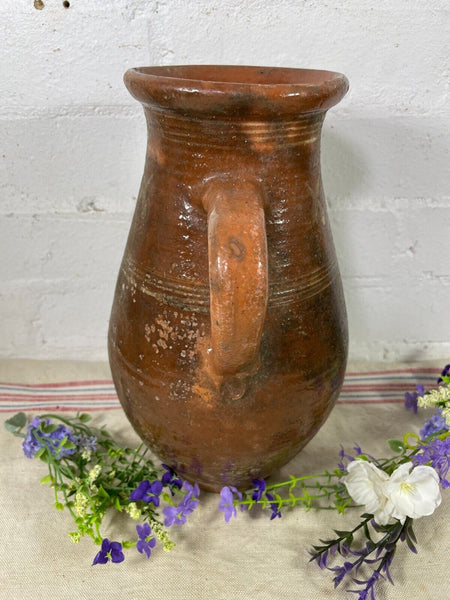 Antique Vintage French European Glazed Terracotta  Vase Jug Pitcher Confit Pot