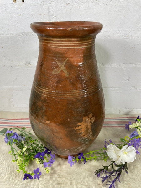 Antique Vintage French European Glazed Terracotta  Vase Jug Pitcher Confit Pot