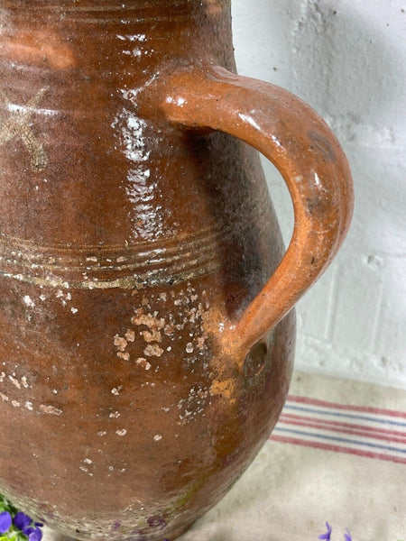 Antique Vintage French European Glazed Terracotta  Vase Jug Pitcher Confit Pot