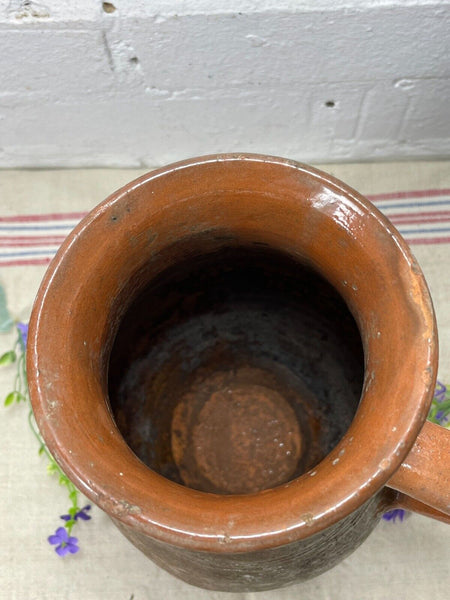 Antique Vintage French European Glazed Terracotta  Vase Jug Pitcher Confit Pot