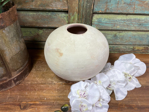 Large Rustic Hand Made Mediterranean Terracotta Moon Ball Sphere Dry Flower Vase