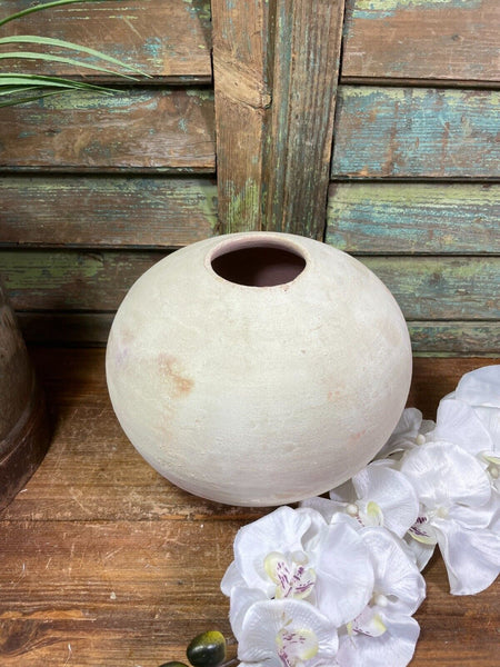 Large Rustic Hand Made Mediterranean Terracotta Moon Ball Sphere Dry Flower Vase