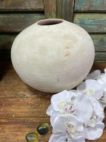 Large Rustic Hand Made Mediterranean Terracotta Moon Ball Sphere Dry Flower Vase