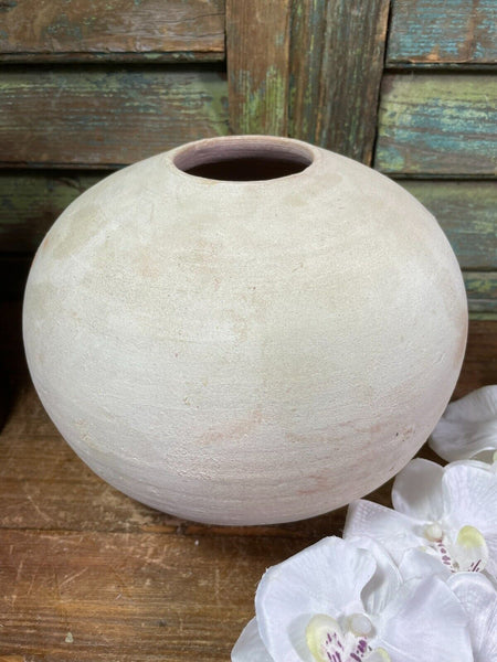 Large Rustic Hand Made Mediterranean Terracotta Moon Ball Sphere Dry Flower Vase