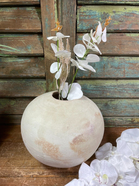 Large Rustic Hand Made Mediterranean Terracotta Moon Ball Sphere Dry Flower Vase
