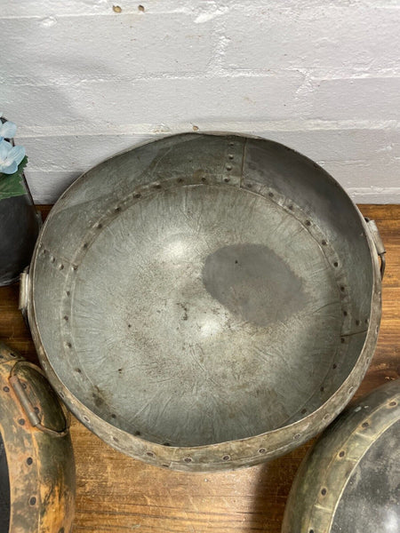 Vintage Rustic Authentic Indian Riveted Water Pot Vase Fruit Bowl Garden Planter