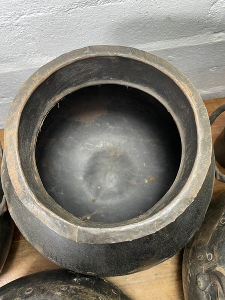 Reclaimed Rustic Authentic Indian Hand Beaten Riveted Water Pot Vase Bowl Vessel
