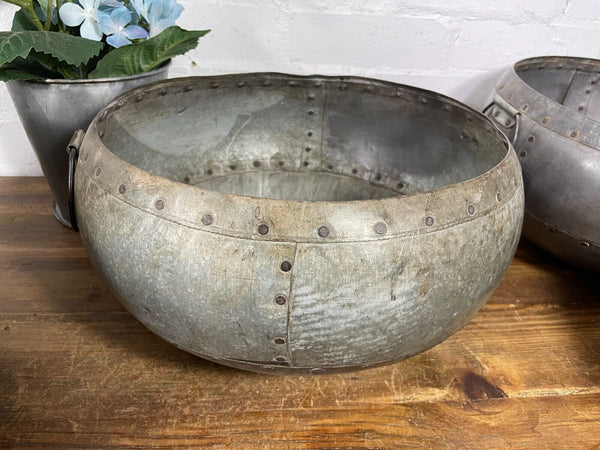 Vintage Rustic Authentic Indian Riveted Water Pot Vase Fruit Bowl Garden Planter