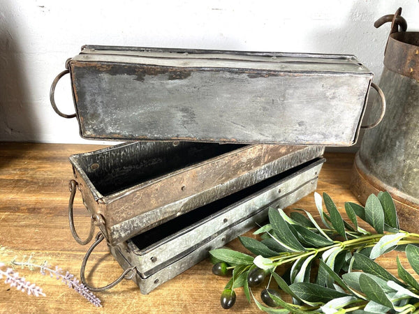 Vintage Rustic Galvanised Metal Candle Herb Planter Pen Desk Cutlery Bread Tray