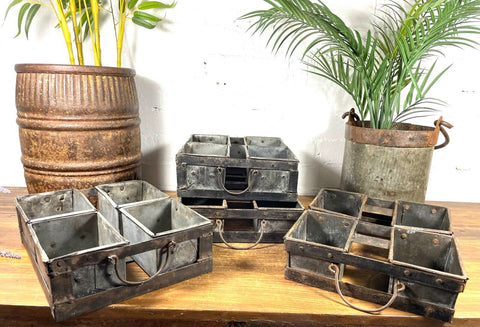 Vintage Rustic Galvanised Metal Herb Planter Desk Cutlery Condiments Bread Tray