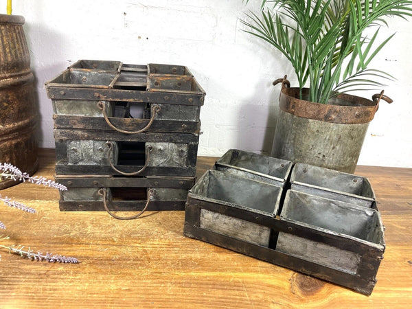 Vintage Rustic Galvanised Metal Herb Planter Desk Cutlery Condiments Bread Tray