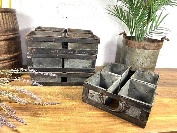 Vintage Rustic Galvanised Metal Herb Planter Desk Cutlery Condiments Bread Tray