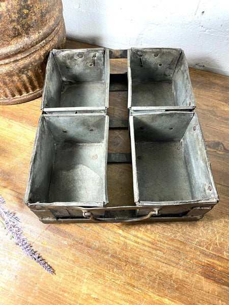 Vintage Rustic Galvanised Metal Herb Planter Desk Cutlery Condiments Bread Tray