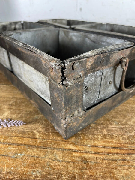Vintage Rustic Galvanised Metal Herb Planter Desk Cutlery Condiments Bread Tray