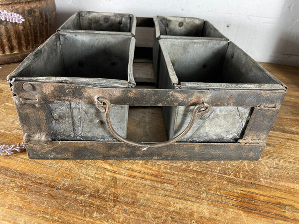 Vintage Rustic Galvanised Metal Herb Planter Desk Cutlery Condiments Bread Tray