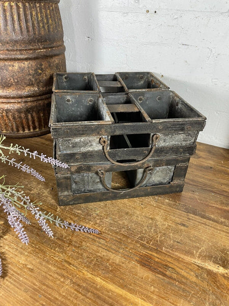 Vintage Rustic Galvanised Metal Herb Planter Desk Cutlery Condiments Bread Tray