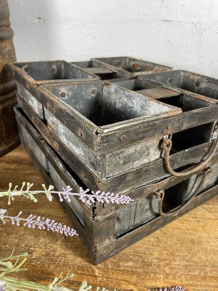 Vintage Rustic Galvanised Metal Herb Planter Desk Cutlery Condiments Bread Tray