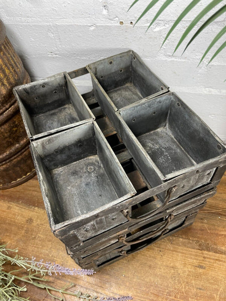 Vintage Rustic Galvanised Metal Herb Planter Desk Cutlery Condiments Bread Tray