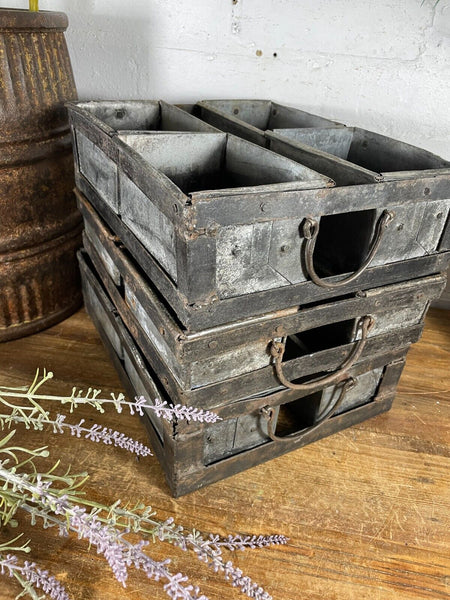 Vintage Rustic Galvanised Metal Herb Planter Desk Cutlery Condiments Bread Tray