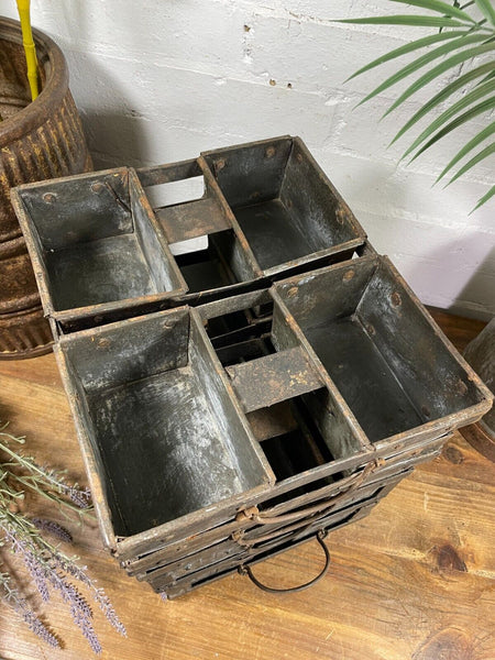 Vintage Rustic Galvanised Metal Herb Planter Desk Cutlery Condiments Bread Tray