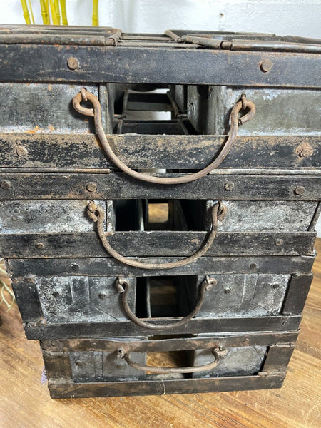 Vintage Rustic Galvanised Metal Herb Planter Desk Cutlery Condiments Bread Tray