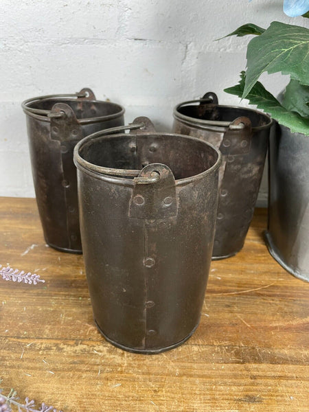 Vintage Rustic Reclaimed Metal Cutlery Utensil Condiments Stationary Storage Pot