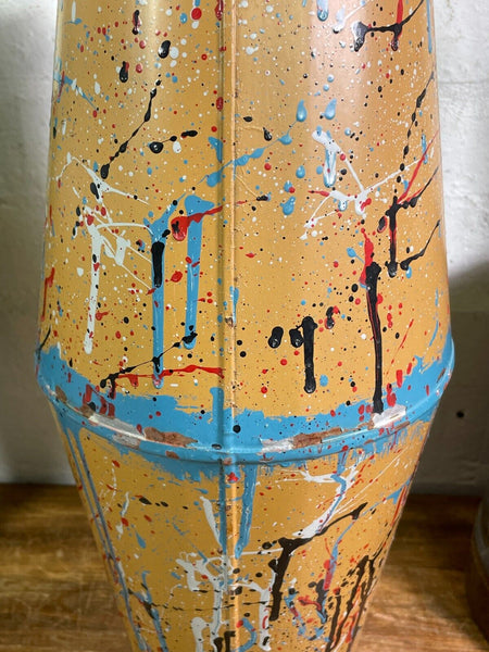 Large Vintage Hungarian Retro Mid Century Hand Painted Metal Vase