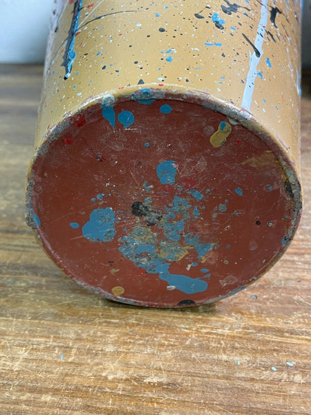 Large Vintage Hungarian Retro Mid Century Hand Painted Metal Vase