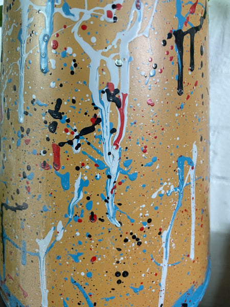 Large Vintage Hungarian Retro Mid Century Hand Painted Metal Vase