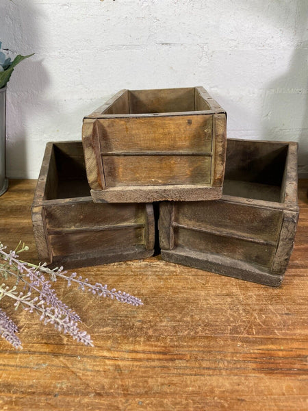 Vintage Rustic Reclaimed Hand Made Wooden Brick Mould Trinket Herb Planter