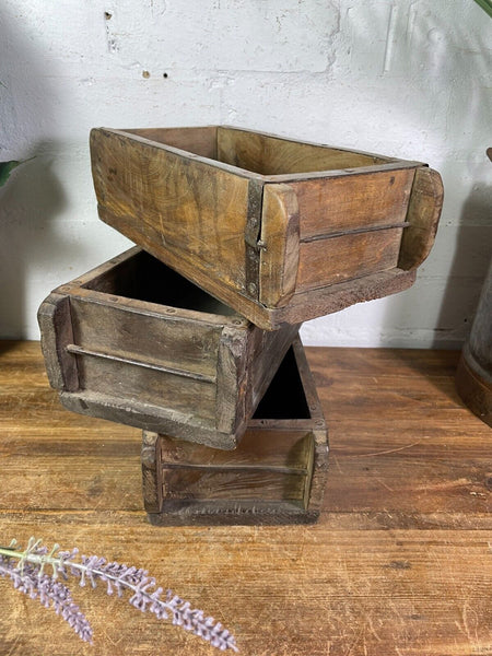 Vintage Rustic Reclaimed Hand Made Wooden Brick Mould Trinket Herb Planter